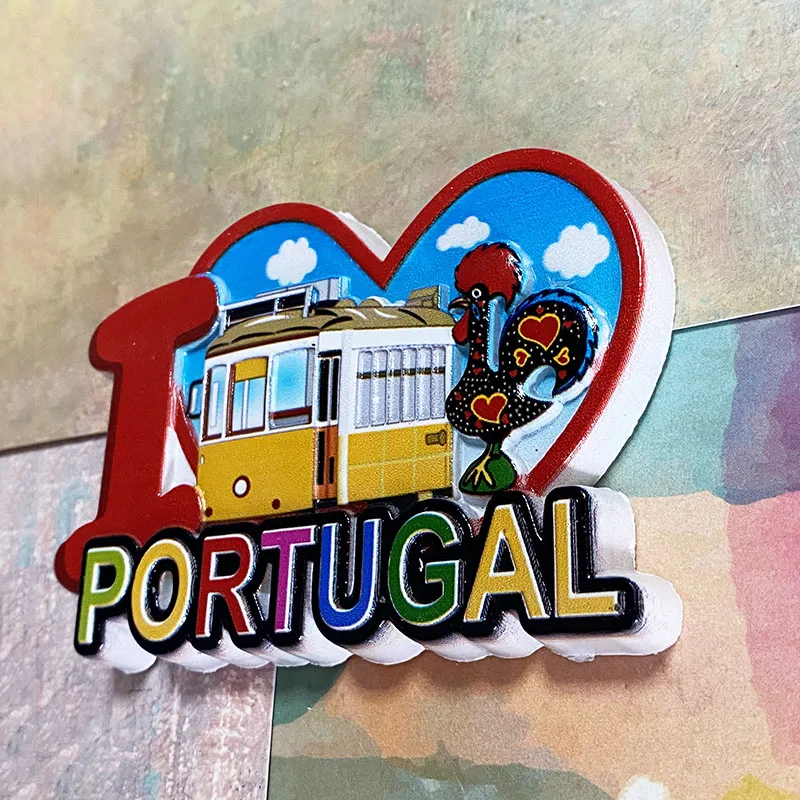 Portugal Souvenirs Hearts, trams, roosters 3D stereo refrigerator stickers Home decor items Collection Arts and crafts gifts