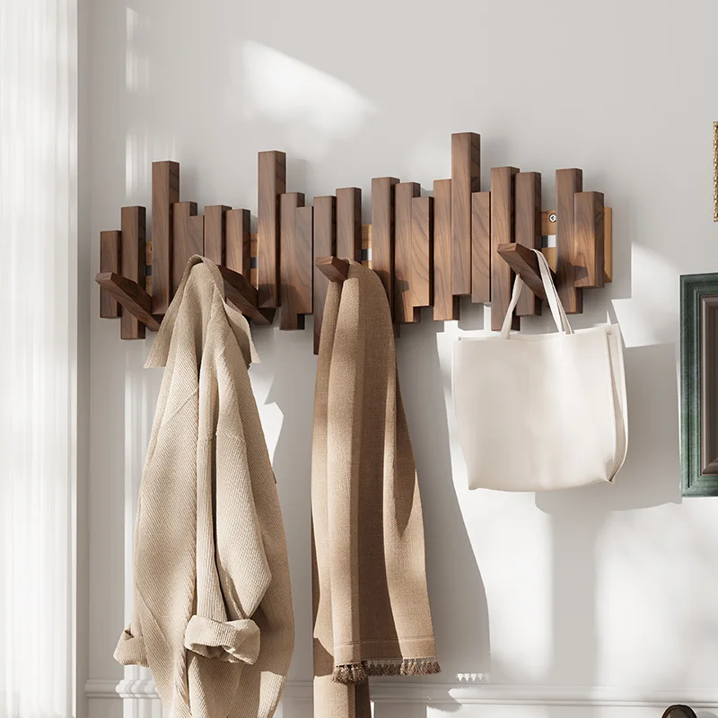 Piano key hanging clothes rack, solid wood wall hanging hook, bedroom entrance hall, clothes rack after entering the door