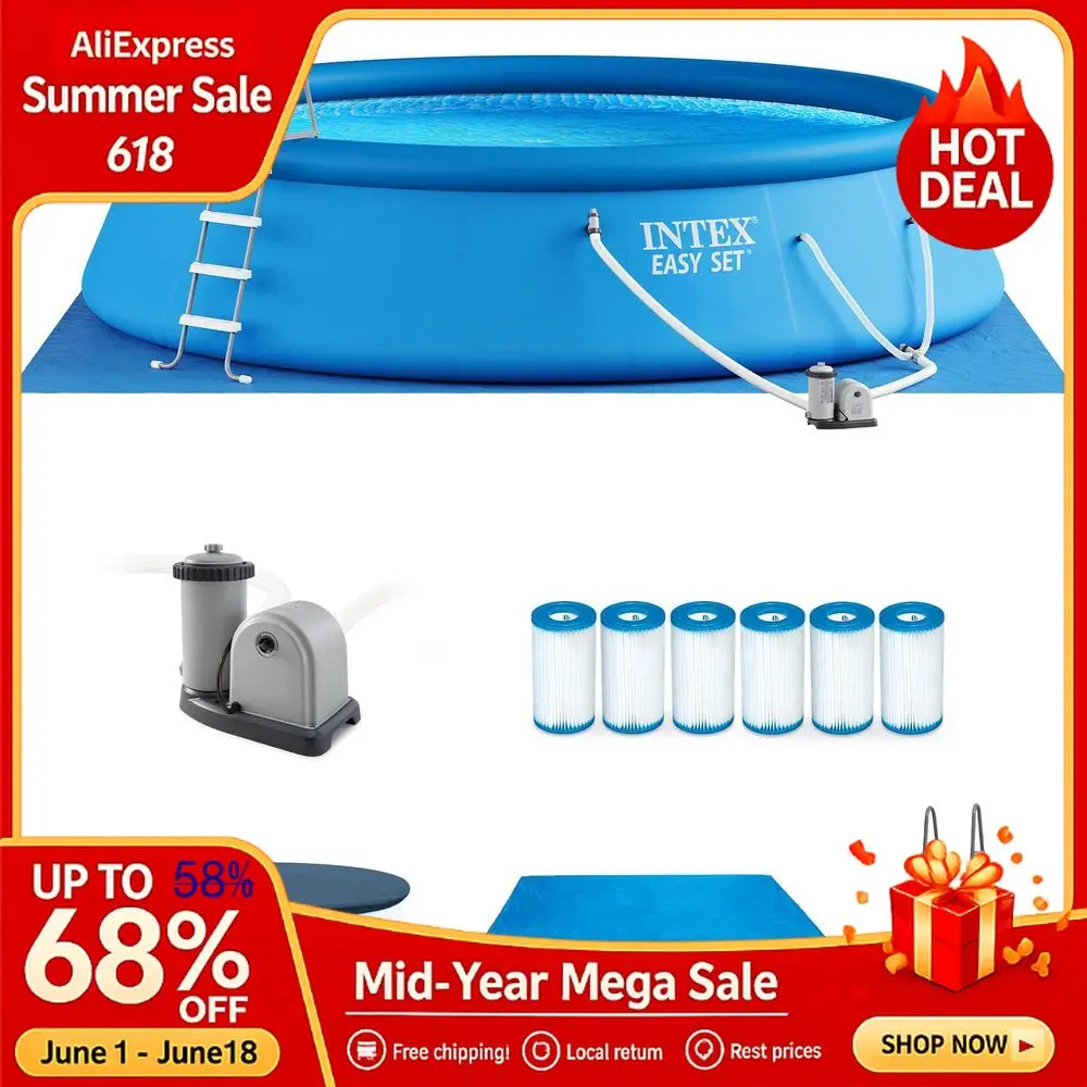 

Easy Set 18 Foot by 48 Inch Round Inflatable Above Ground Swimming Pool Filter Pump, Ladder, Pool Cover,and 6 Pack Filter,Custom