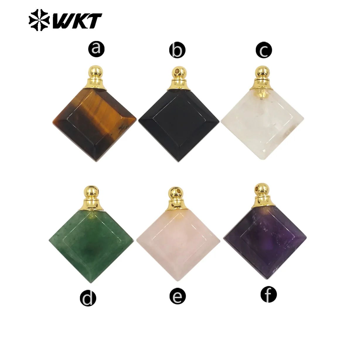 WT-P1980 Wholesale Small Square Perfume Bottle Pendant Natural High Quality Raw Stone With Gold Plated Design Cute And Exquisite