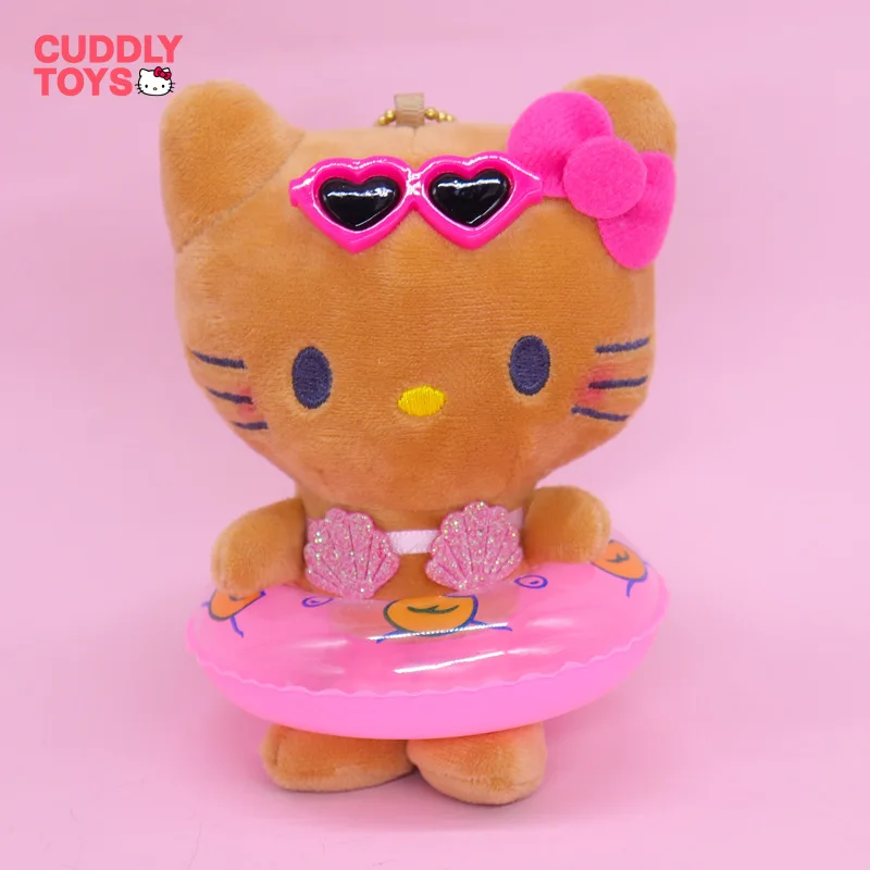 

Hello Kitty Plush Pendnat Cartoon Black Skin Swimming Circle Hawaiian Style Plush Toy Keychain Cute Soft Stuffed Dolls for Girls