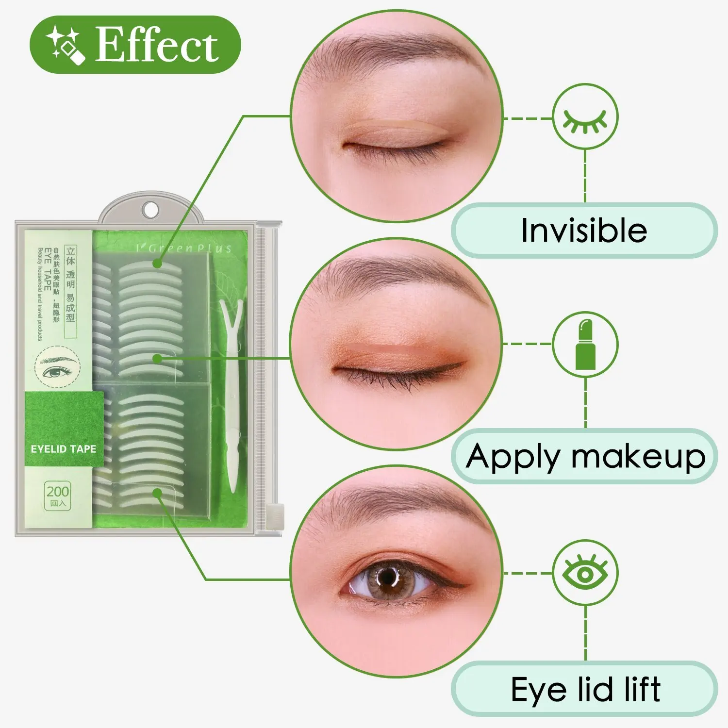 200 PCS ธรรมชาติที่มองไม่เห็นด้านเดียวสติกเกอร์เทปตาทางการแพทย์ Fiber Eyelid Lift Strip, Instant Eye Lift โดยไม่ต้องผ่าตัด