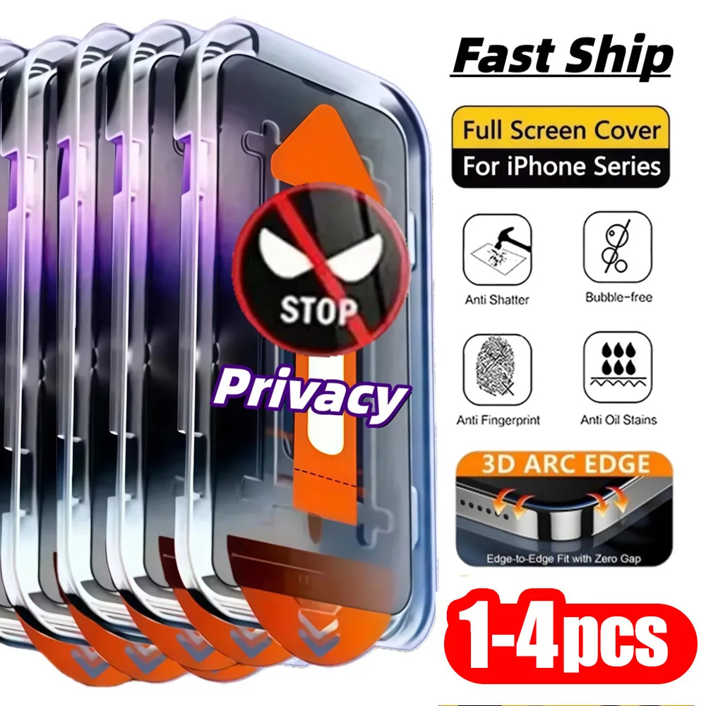 1-4PCS Privacy Tempered Glass For iPhone 18 Pro Max 17 16 15 14 13 Mini 11 12 8 7 6 XS XR 18 Pro Air Anti Spy Screen Protecto
