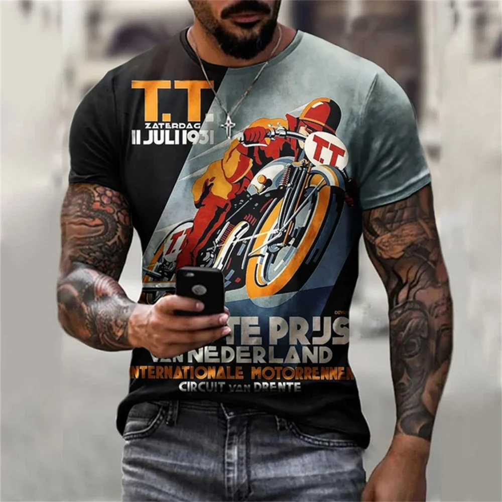 

Men's 3D Motorcycle Print Geometric Pattern Digital Tshirt Hip Hop Fashion Oversized O-Neck Tee Top Streetwear Short Sleeve Tops