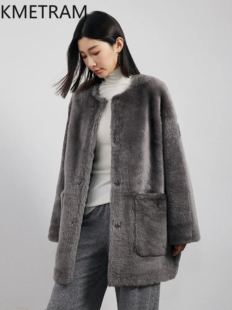 Manteau en fourrure de laine mérinos véritable pour femmes, veste longue en peau de mouton naturelle, vêtements de luxe d'hiver, gris, vêtements d'extérieur Chester, 2024