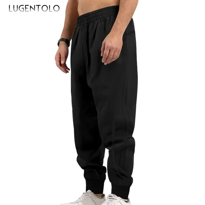 Men Casual Pants Solid Color Outdoor Jogging Elastic Waist Drawstring Sweatpants Fashion Tapered Fitness Versatile Clothing