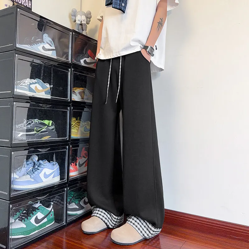 

Черные повседневные брюки для мужчин, модные широкие брюки оверсайз, уличная одежда в стиле хип-хоп, свободные брюки в клетку, мужские джоггеры, размеры M-3XL