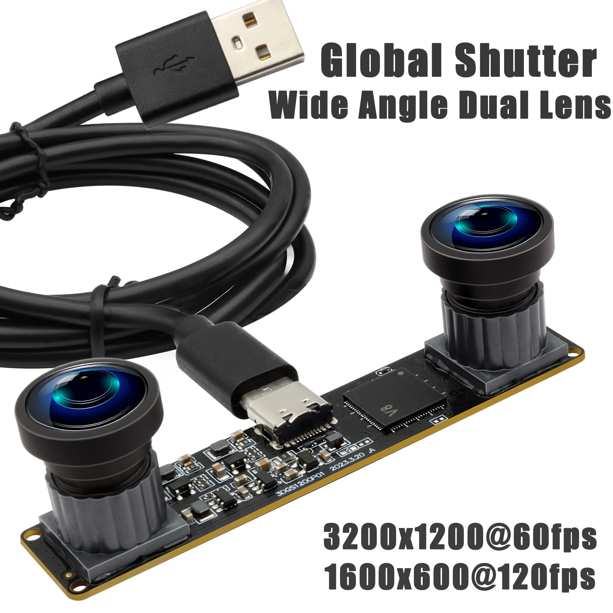 Jumelles à obturateur global ELP 1200P 60fps, technologie de caméra USB, objectif grand angle pour touristes, Lightburn, synchronisation de caméra PC, carte Webcam