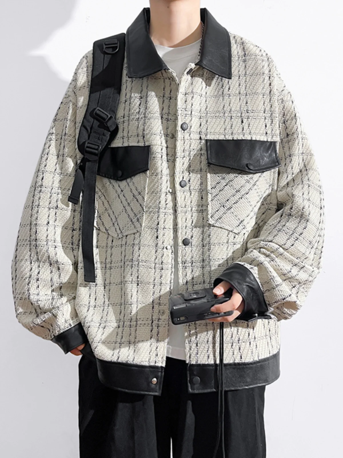 

Мужская куртка оверсайз в стиле преппи, весенне-осенняя, в клетку, для старшеклассников, модная, ветрозащитная, с длинными рукавами, стандартного кроя