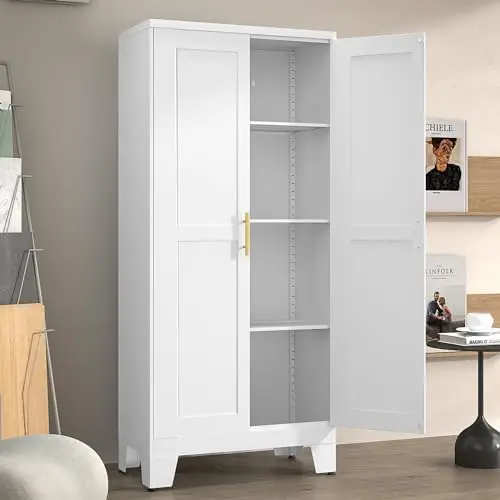 Metal Pantry Cabinet with 2 Doors and Adjustable Shelves - 61