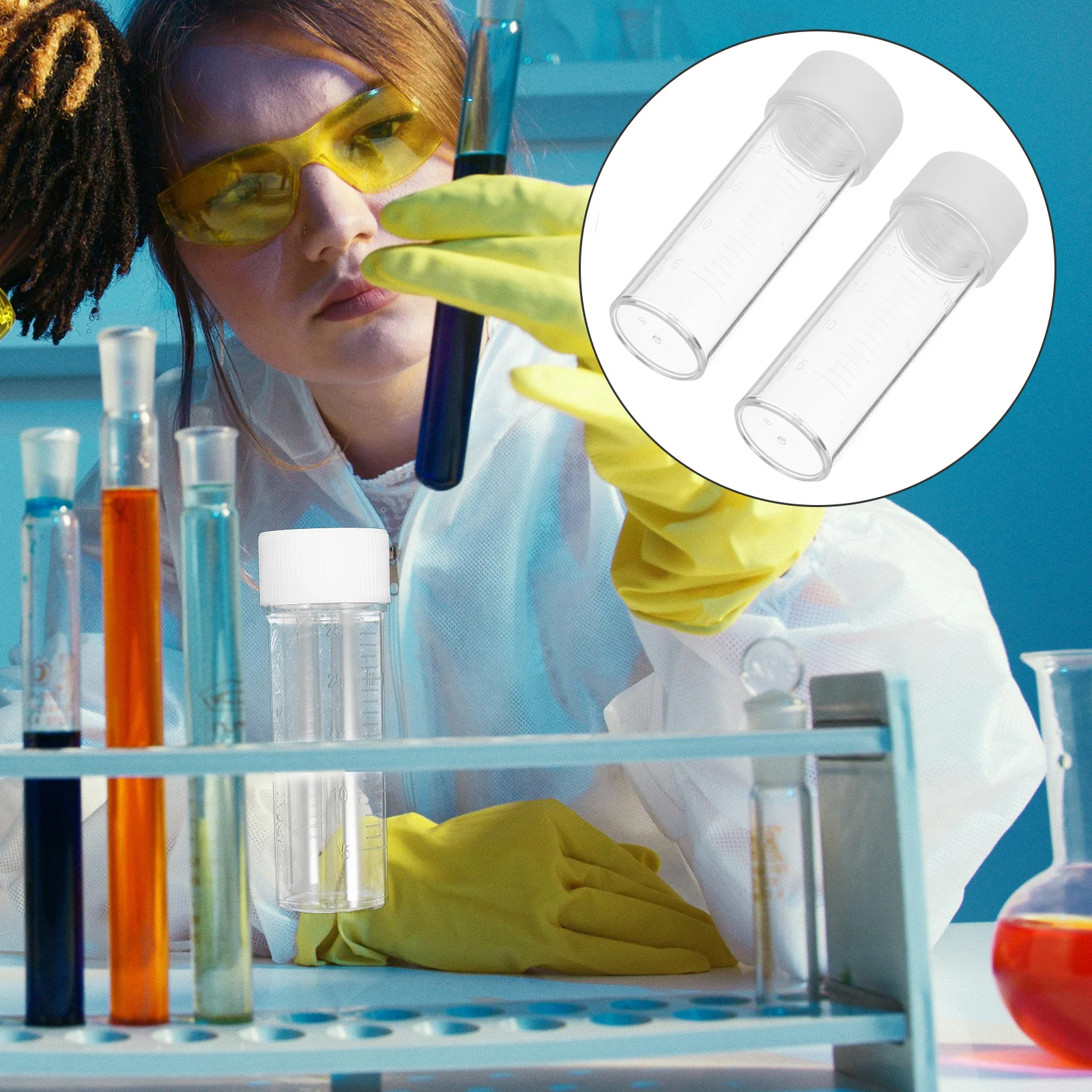 

50Pcs Sputum Culture Bottles Plastic Vials Caps Leak Proof Specimen Containers Laboratory Testing Sample Storage Tubes