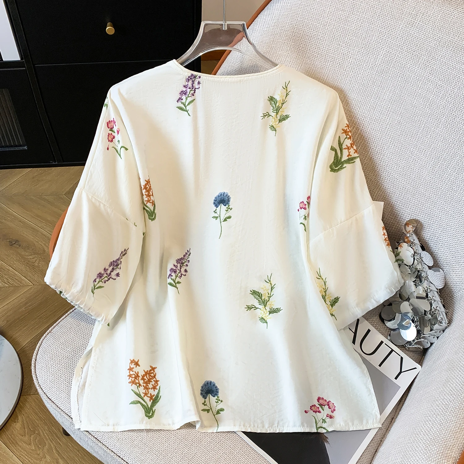 

New Chinese Sle Floral Cotton Linen Set Women Summer irt with Button Wide Leg orts Svel round Ne Traditional Co...