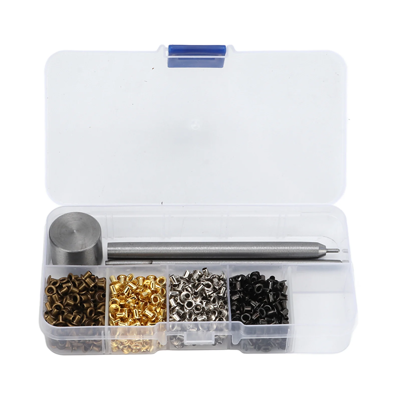 Metalen oogjesgesp ringset 2mm kopergeplateerde oogjes met plastic opbergdoos voor het maken van gaten in veters en riemen