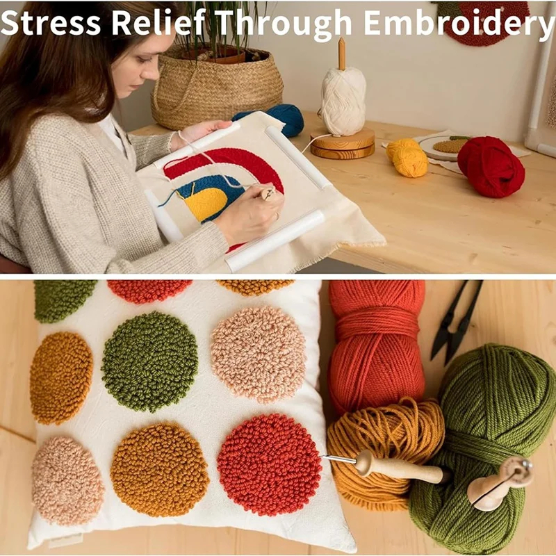 PWS Embroidery Punch Needle Set 8Pcs Stitching Punch Needles With 4 Color Threads Knitting Needles Art Handmade Sewing Tools