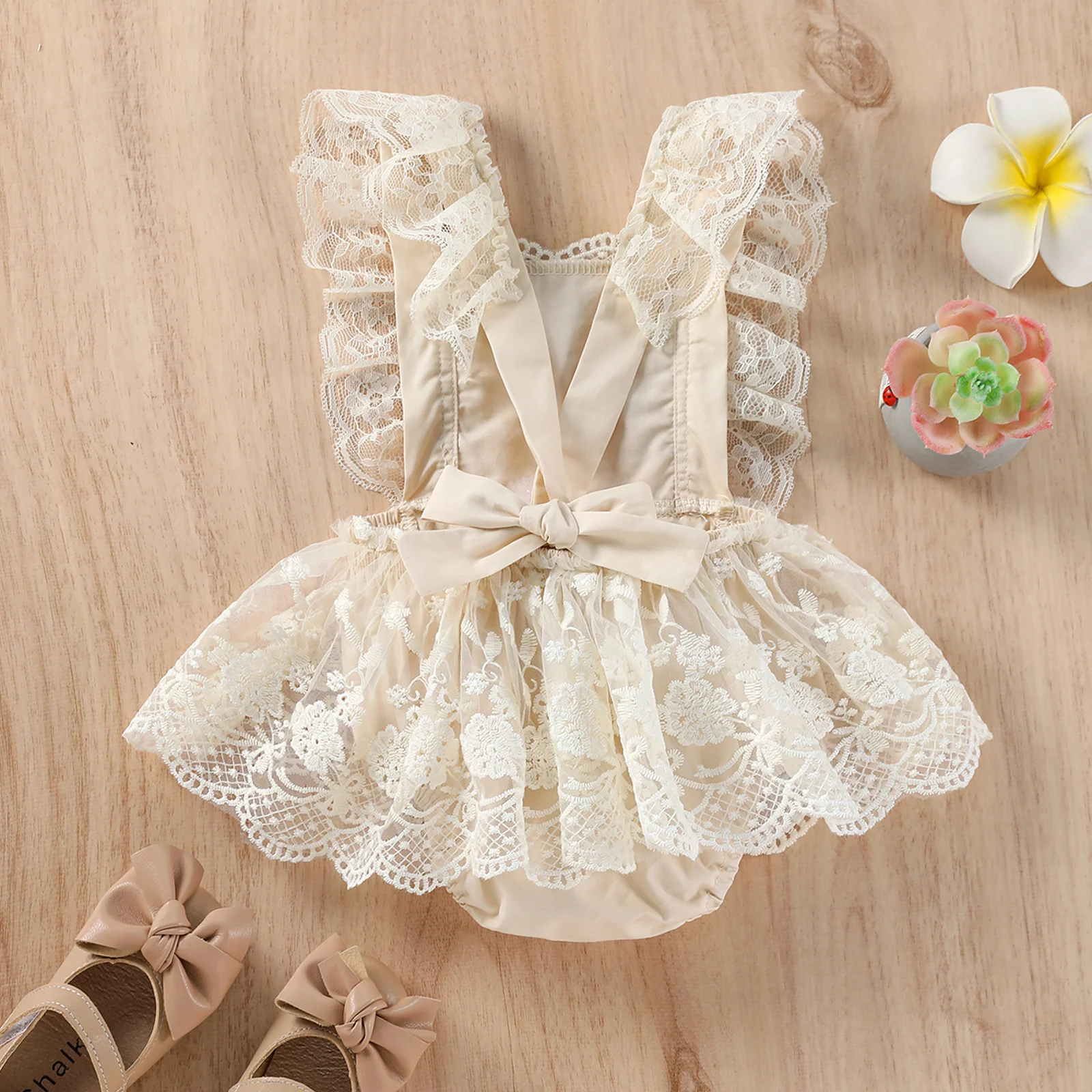 2022-04-28 Lioraitiin 0-24M Newborn Infant Baby Girl Summer Bodysuit Off Shoulder Lace Floral Printed Jumpsuit