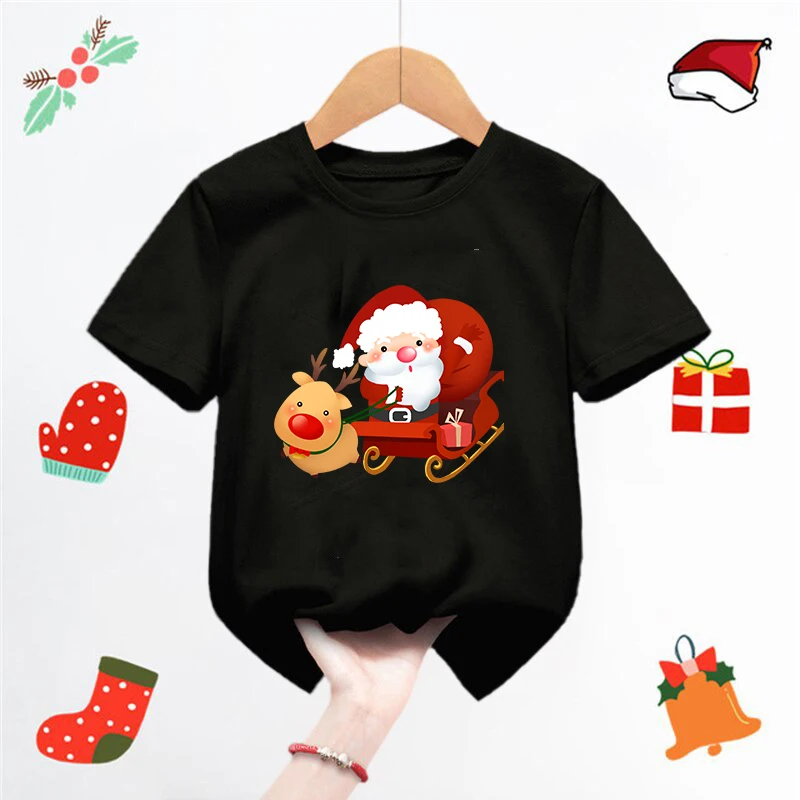 Santa Claus Merry Christmas Child T-Shirt Christmas Party Kids Outfit T-shirt Girls Boys Xmas Clothes Shirt Toddler Gifts TShirt