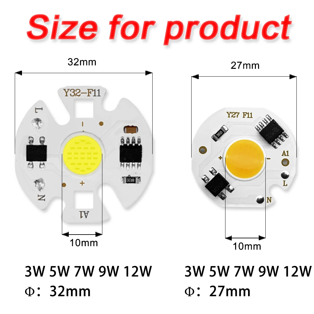 6 pacote cob led chip luzes 220v y27 y32 3w 5 7 9 12 lâmpadas de paisagem chip iluminação do jardim foco holofote lâmpada de inundação cob grânulo