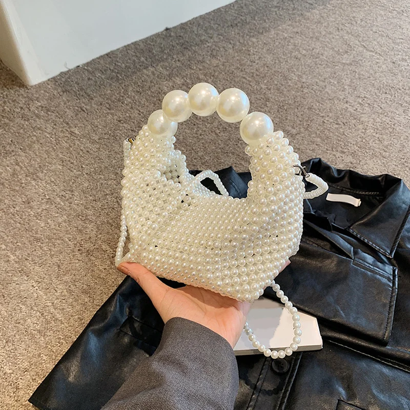 

Acrylic Pearl Fashion Hobo Bags Solid Beaded Personality Shoulder Crossbody Bag for Women Party Small Handbag Purse