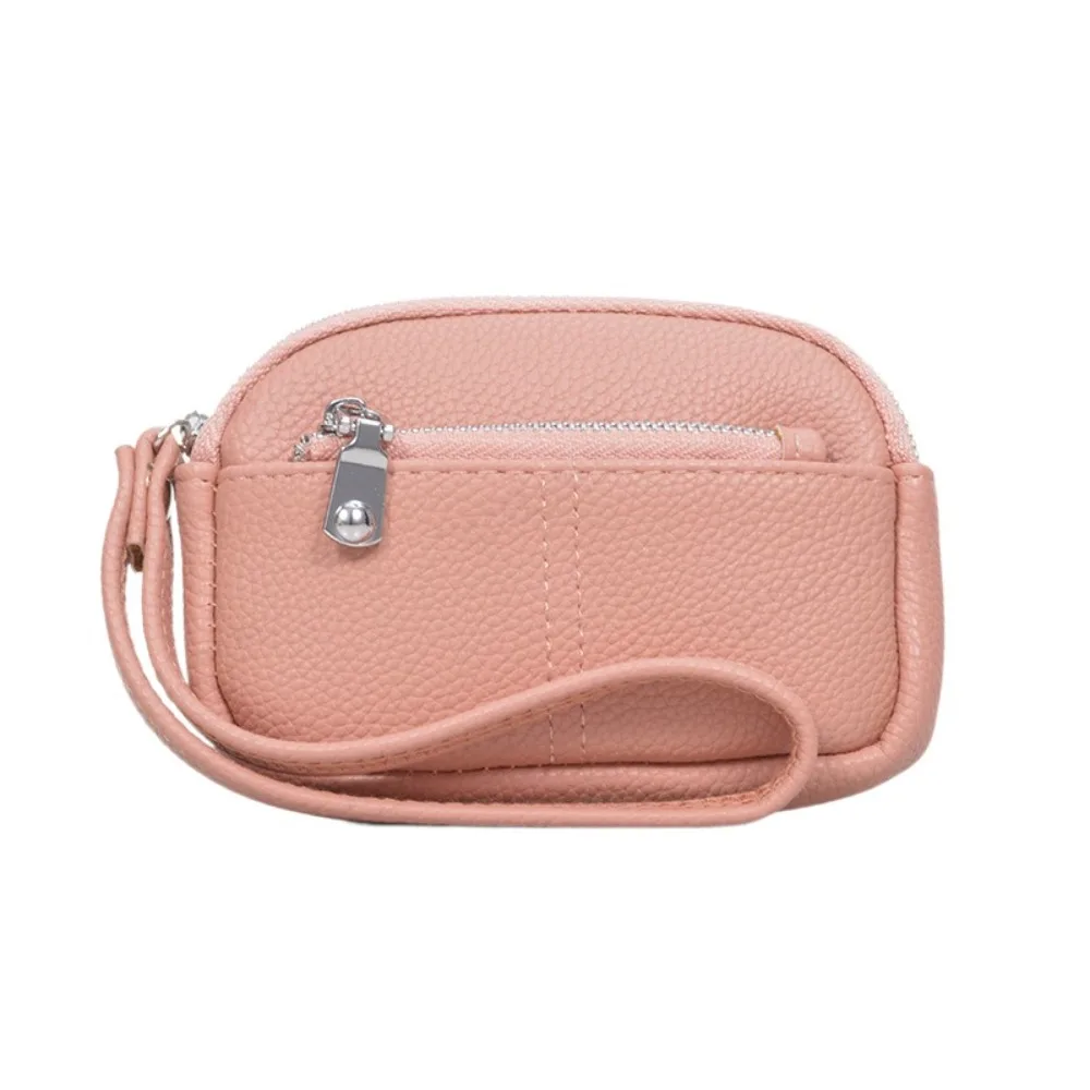 

Card Holder PU Leather Mini Wallet Key Case Lightweight Zipper Coin Purse Korean Style Large Capacity Wrist Key Bag Students