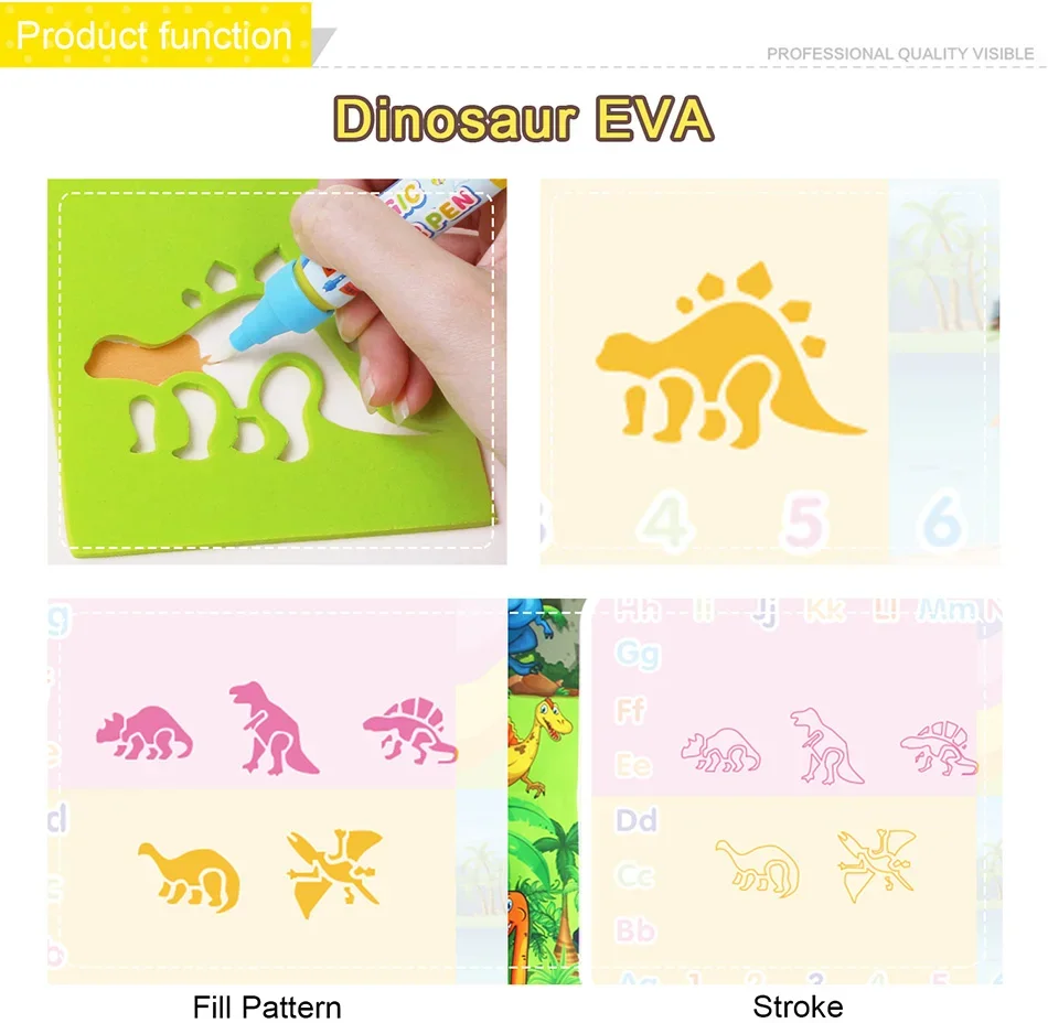 Magic Water Drawing Mat Accessories Animal Digital Template Roller Seal EVA Water Drawing Toy Art Tool Educational Toy for Kids