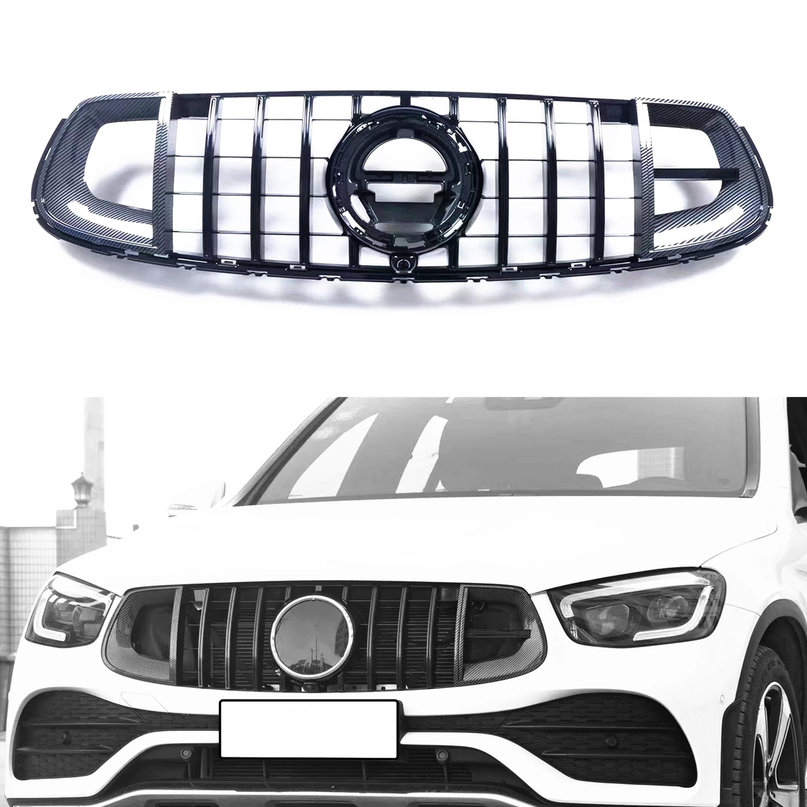 Grill For Mercedes Benz W253 X253 GLC Class Coupe GLC300 2020-2022 GLC43 AMG Black Front Grille Car Upper Bumper Hood Mesh Grid