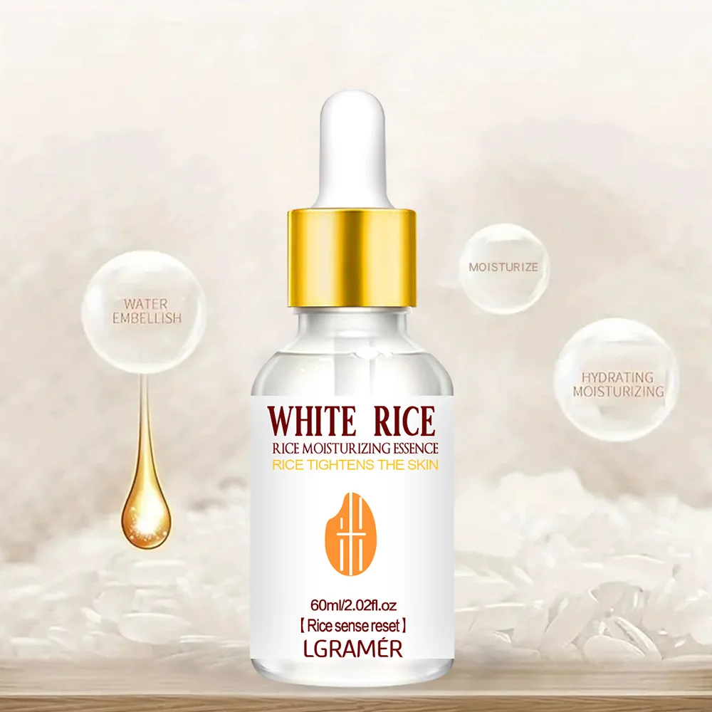 LGRAMER Reis-Gesichtsessenz, natürliche Inhaltsstoffe, einfache Absorption, Reparatur der Haut, Aufhellung von Flecken, Anti-Falten, Anti-Aging
