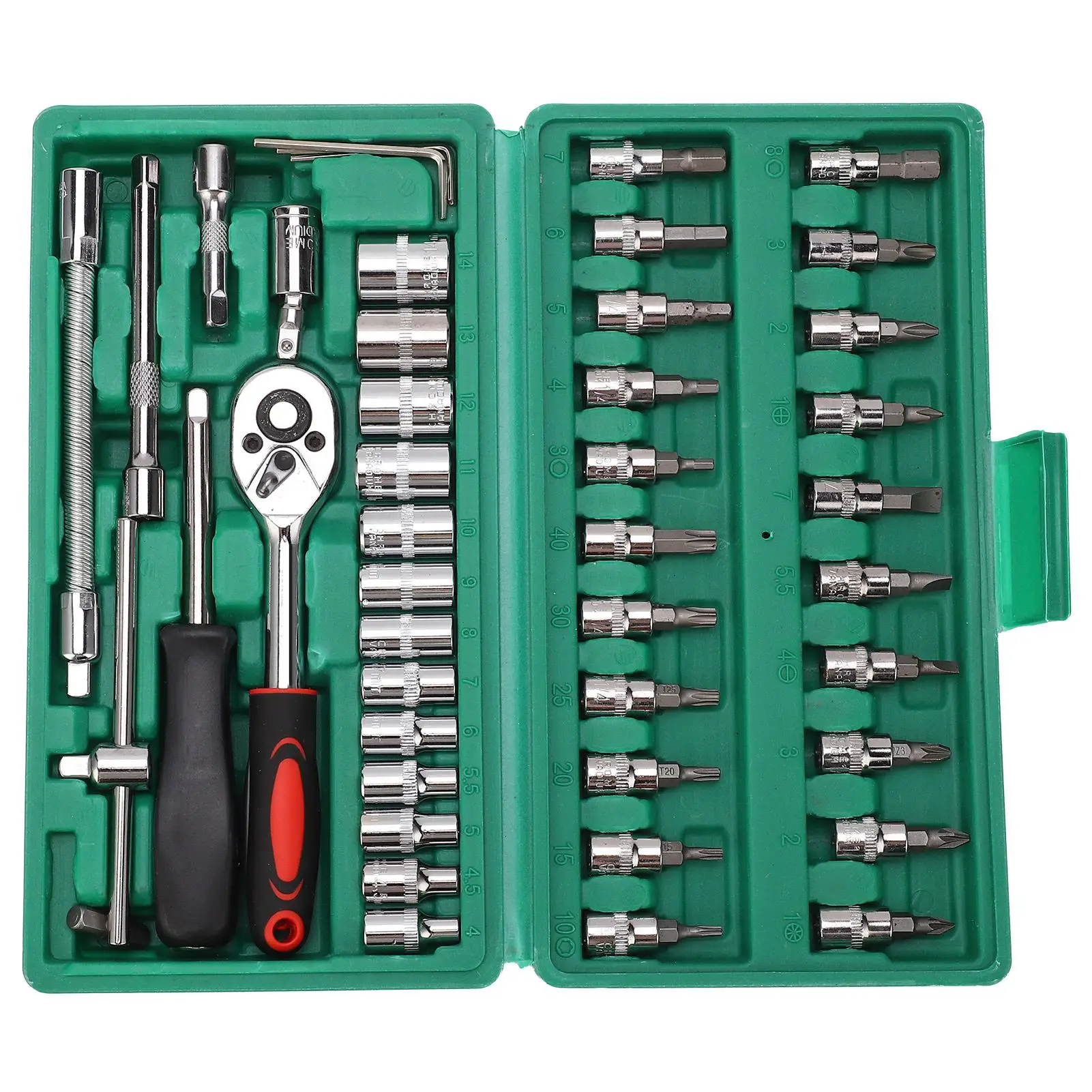 Set di punte a bussola da 46 pezzi Kit di strumenti Chiave per riparazione auto Accessori meccanici hardware universali in acciaio al carbonio