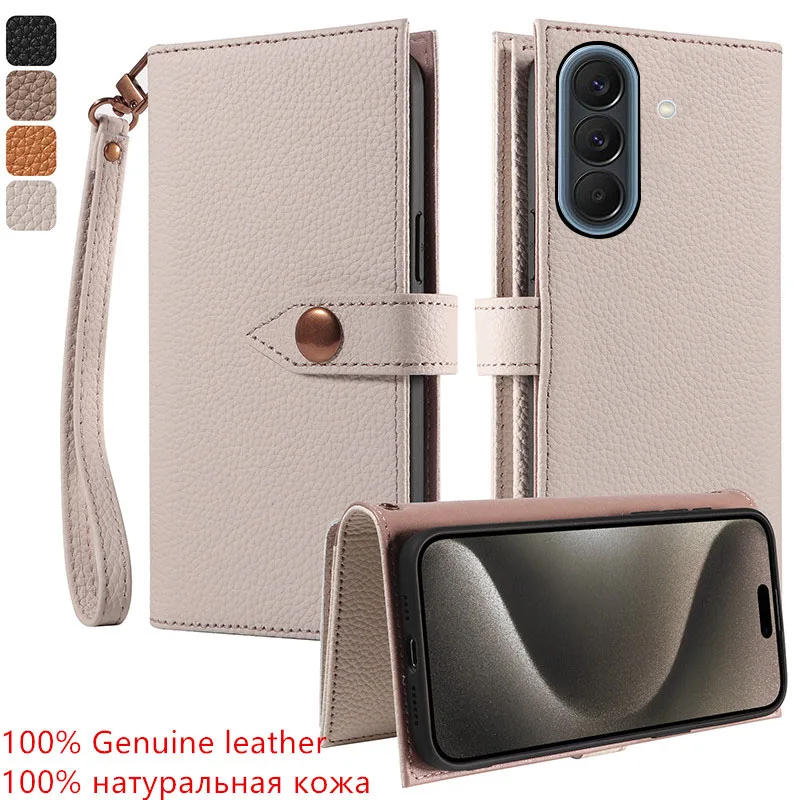 

Genuine lychee grain leather card slot wallet Cover For Samsung Galaxy A57 A37 A40 A01 A73 Magnetic skin shockproof phone Case