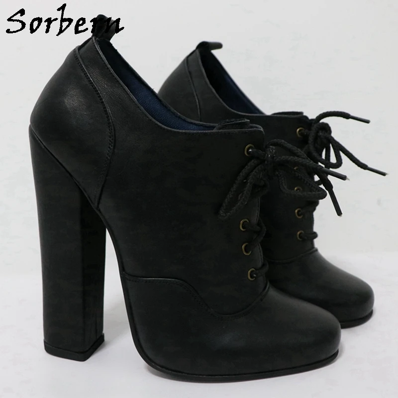 Sorbern Retro 16Cm Round Toe Women Pump Shoes Block High Heels Lace Up Ankle Lace Up Chunky heeled Custom Colors