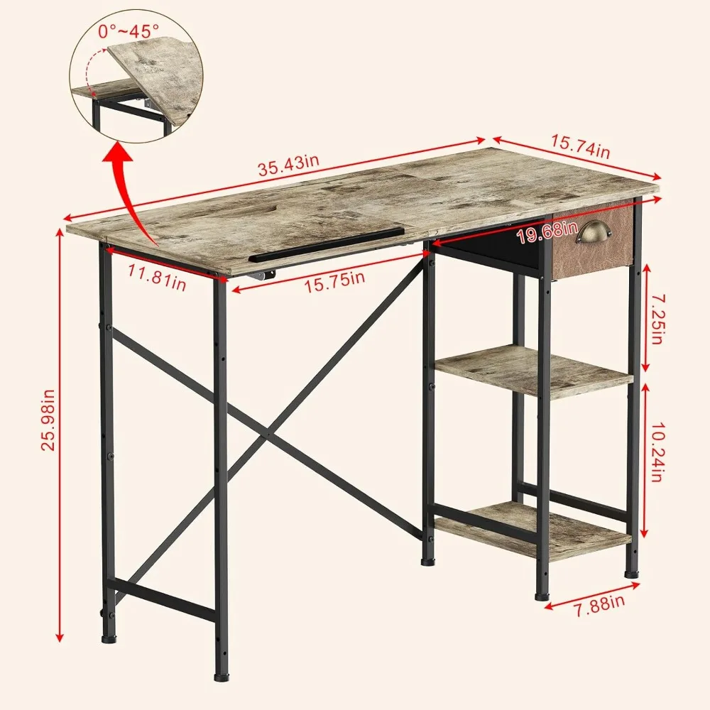 مكتب فني مدمج للأطفال مع درج تخزين وأرفف قابلة للتعديل، مثالي لكتابة وصياغة الطلاب بطول 25.98 بوصة #3