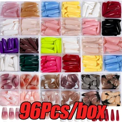 96Pcs/Box Colorful Ballet/Almond Short Fake Nail 0.7-1.7cm Ballet Full Cover Nail Tips Press On Nails French Almond Ballet Tips