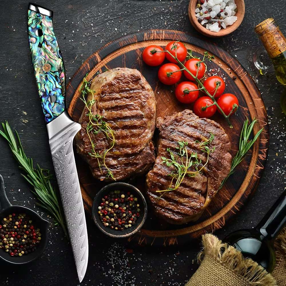 

Artisan Damascus Steel Boning Knife High-Hardness VG10 Steel Core Sharp Meat Fish and Poultry Deboning Knife Exquisite Resin