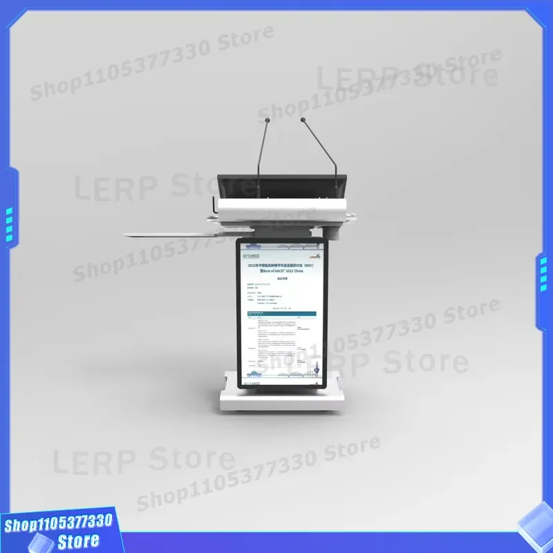 27 Inch Digital Smart Podium Stand With Rotatable Interactive Screen And Wireless Speakers Lift Height Adjustable