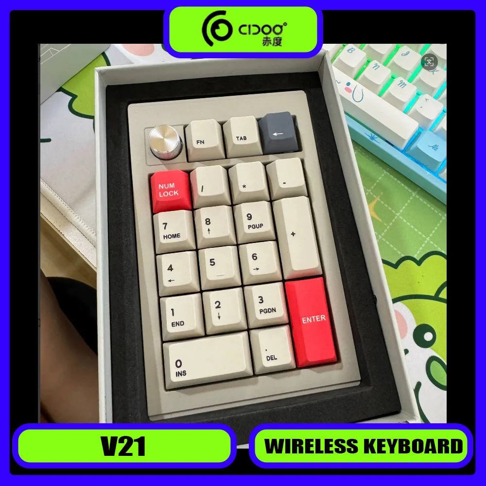 

Беспроводная клавиатура Cidoo V21, беспроводная 21-клавишная прокладка, цифровая клавиатура, трехрежимная RGB с возможностью горячей замены, аксессуары для ПК, офис
