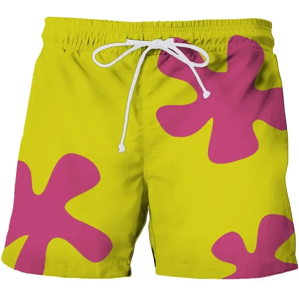 Summer New 3D Anime Print Patrick Star Beach & Swim Shorts, Quick Dry Unisex Hip Hop Casual Pants for Beach Vacation