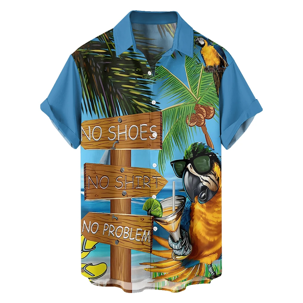 

2024 new original summer beach Parrot casual travel Plus size short sleeve shirt Hawaiian style digital print loose trend shirt