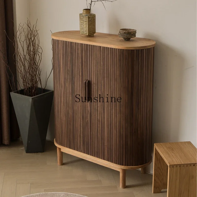 

Black walnut roller shutter shoe cabinet Nordic modern simple small apartment storage cabinet