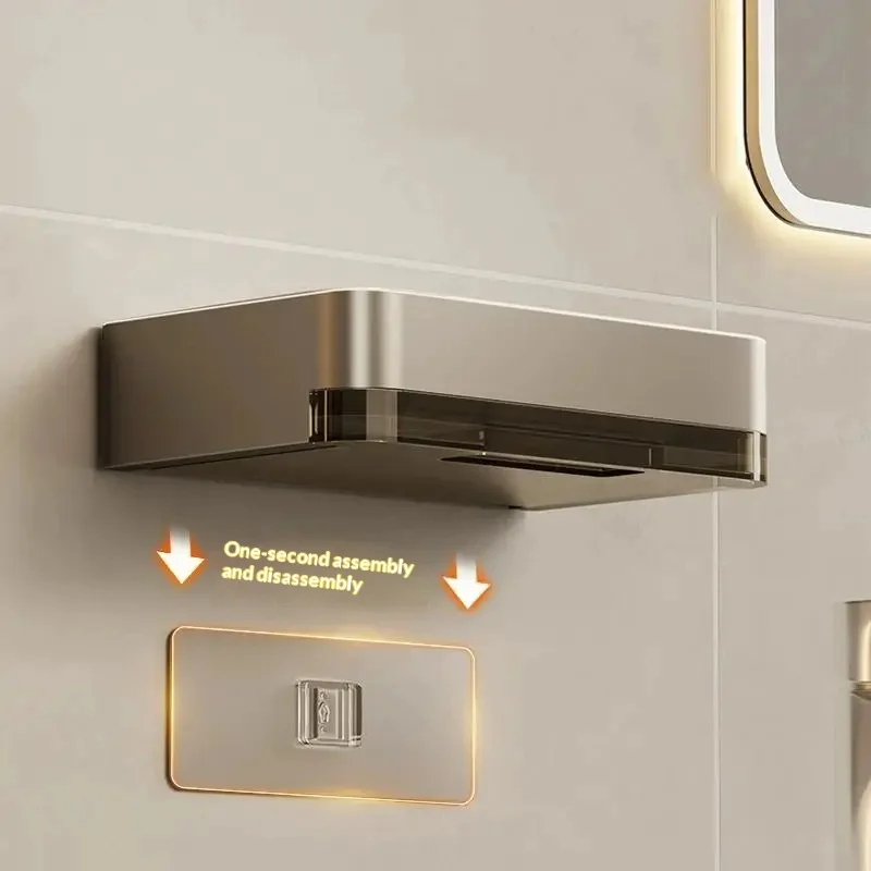 1Pc No Punching Bathroom Soap Dish Aluminum Alloy Soap Box Holder with Drain Water Wall Mounted Storage Tray