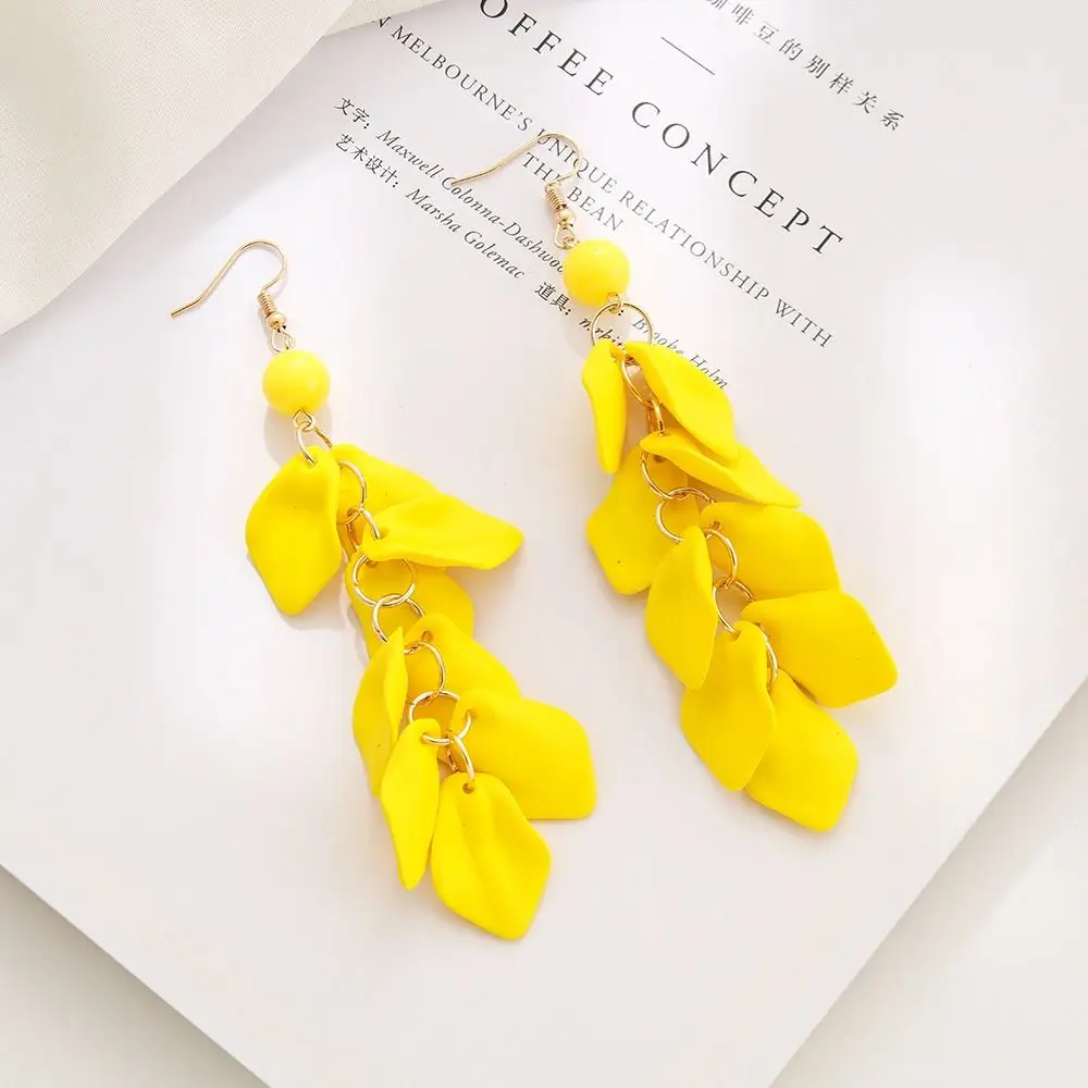 Elegant Retro Petal Leaves Drop Earrings Exaggerated Solid Color Long Tassel Earrings Eardrop Gifts