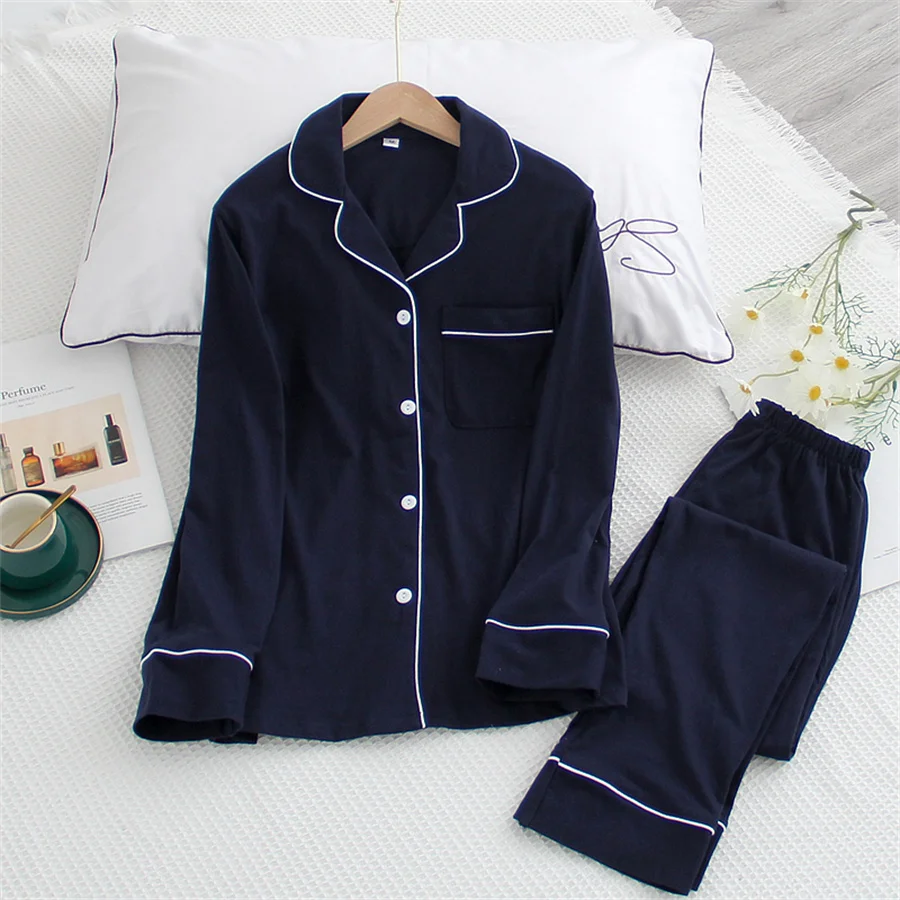 

Cotton Men's Pajamas Suit Four Seasons Lapel Long Sleeve Shirt Long Pants Sleepwear Male Spring Autumn Home Clothes Homewear