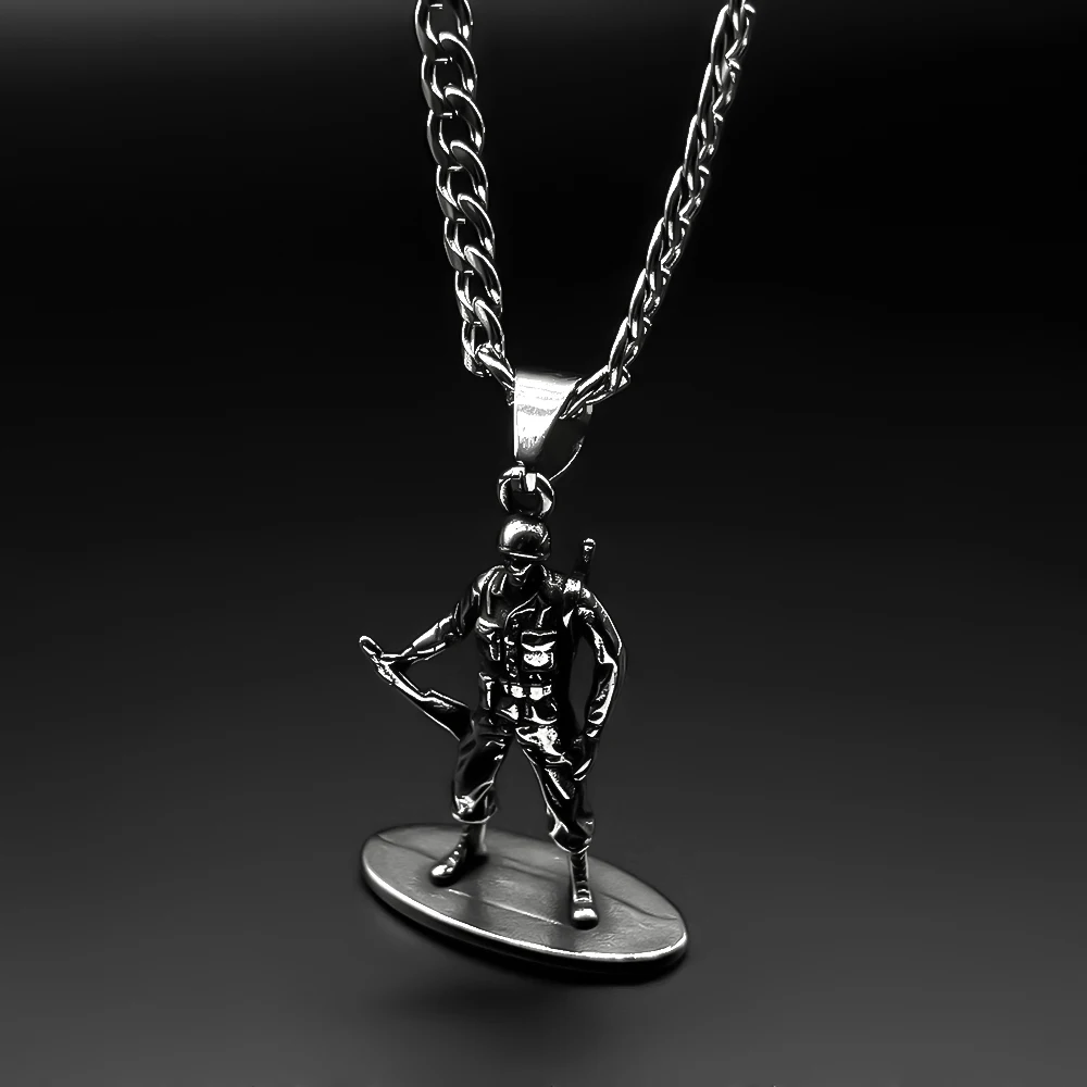 Vintage Militär Armee Stehender Soldat Anhänger Halskette für Damen und Herren 316L Edelstahl Punk-Kette Silberfarben Schmuck Geschenk – Detail 5