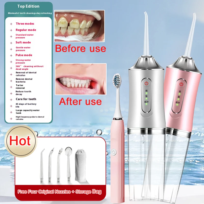 Oral Irrigator Dental Water Flosser Oral Irrigator USB Rechargeable Water Floss Jet Tooth Pick 1 Tips 220ml Mouth washing machin