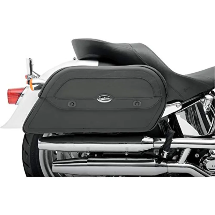 Extra Jumbo Slant Saddlebag for motorcycles, durable black vinyl, weather-resistant with reinforced stitching and quick-release