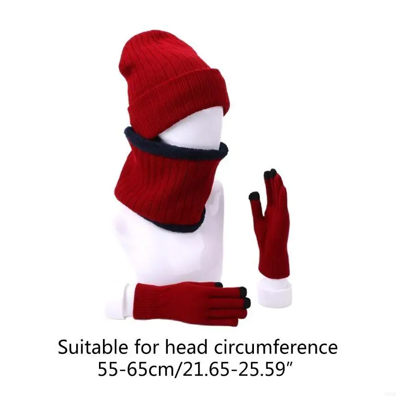 195e uomini donne 3 pezzi Cappello beanie per cerchio a infinito guanti touchscreen sciarpa set inverno invernale addensato
