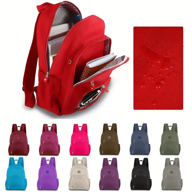 Women Casual Water-Resistant Nylon Backpack  with Multiple Compartments for Travel and Outdoor Use