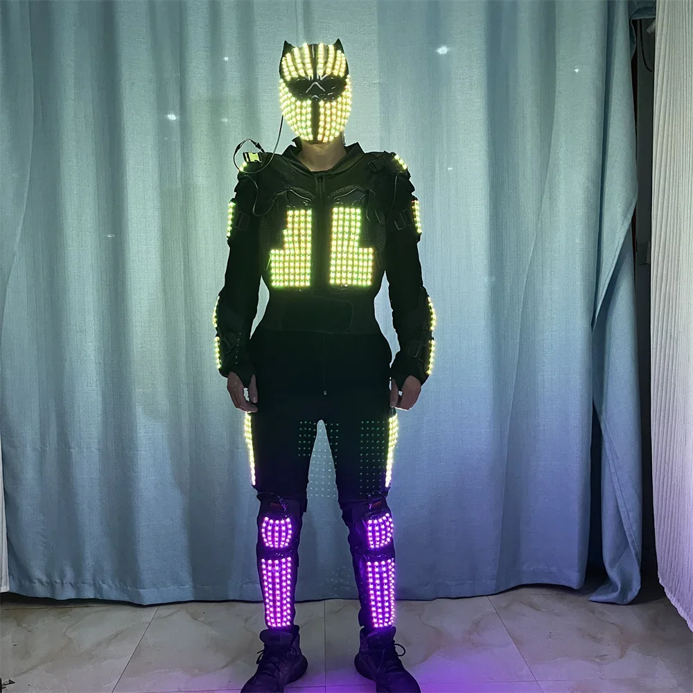 

RGB Remote LED Robot Suit Dance Costumes Performance Light Up Jacket Masks Luminous Clothing DJ DS Bar Stage Party Poi Roupa Led