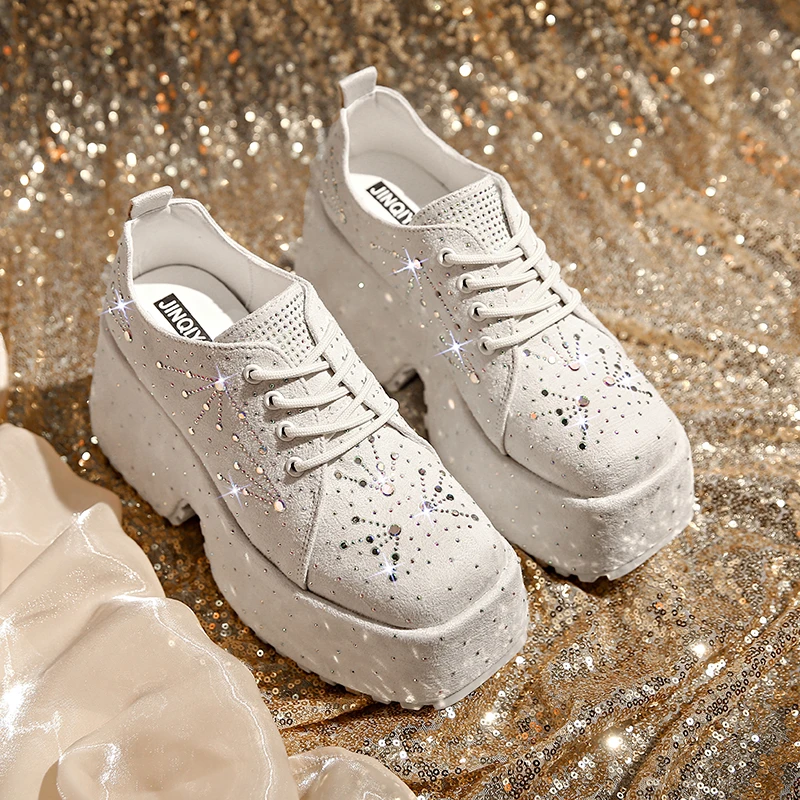 

Luxury High Top Black Women Shoes New Style Fashion 9.5CM Platform Shoes Platforms Sneakers Tide Shine Bling Rhinestone Shoes