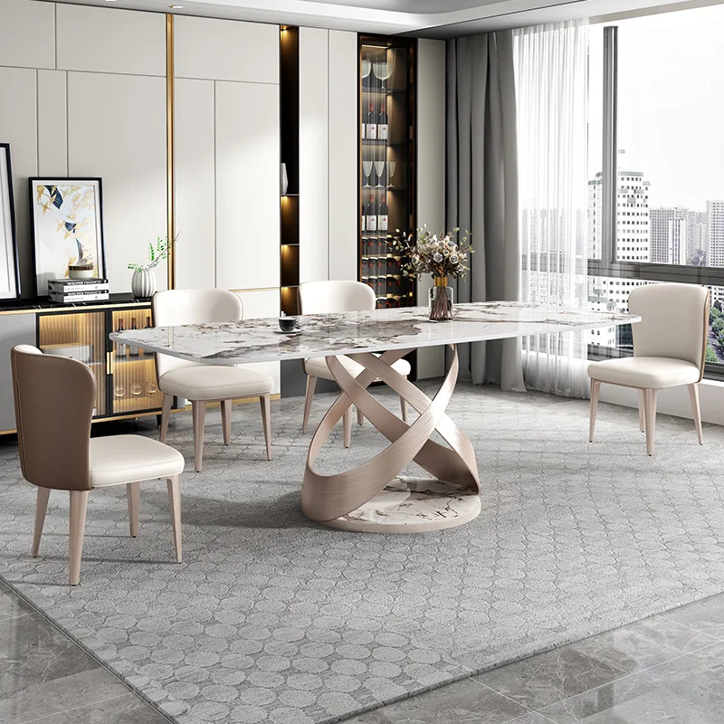 Rock slab dining table and chair combination Italian light luxury rectangular dining table Pandora rock table