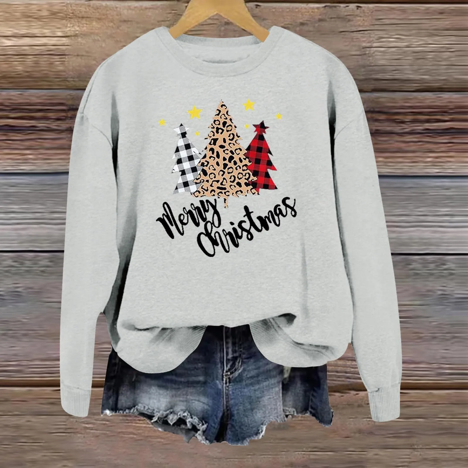 Cozy Christmas Tree Print Pullover Sweatshirt For Fall & Winter Women's Holiday Clothing Casual Long Sleeve Crew Neck Perfect