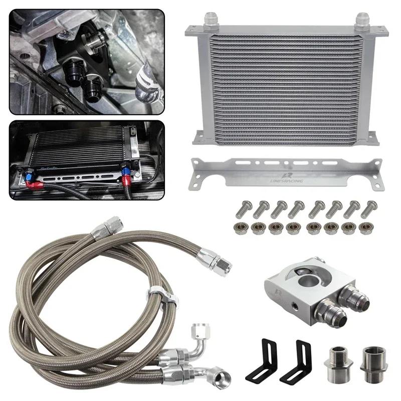 

Brand New Universal AN10 25-30 Row Oil Cooler w/ Bracket Oil Line Kit Thermostatic 73±0.5° M20*1.5 & 3/4"-16 UNF